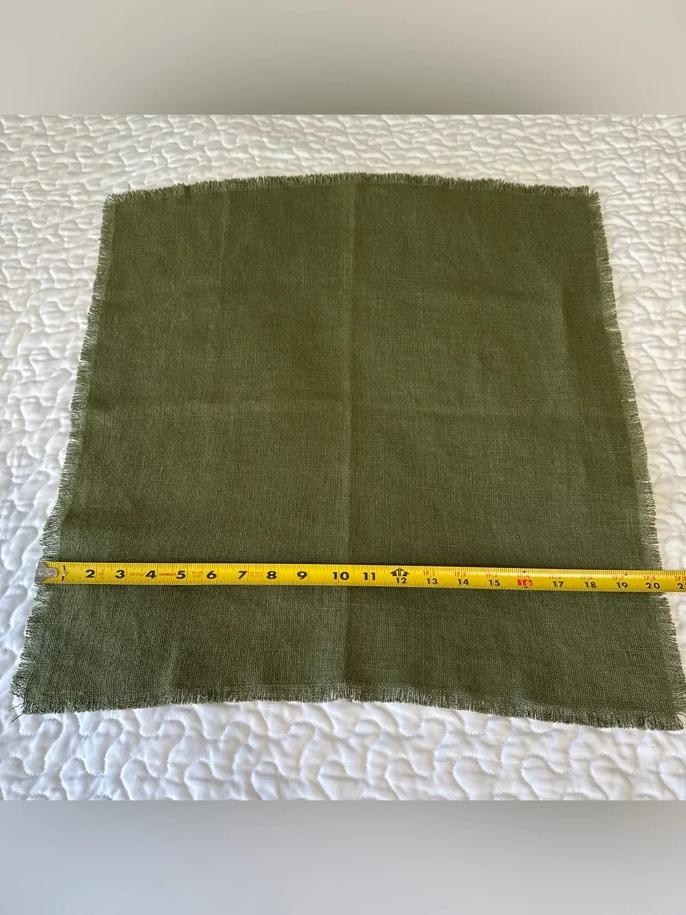 Williams Sonoma California Fringe Square One Linen Napkin Olive Green USA‎ Made